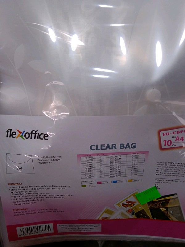 Clear Bag A4 White Flexoffice (FO-CBF05)