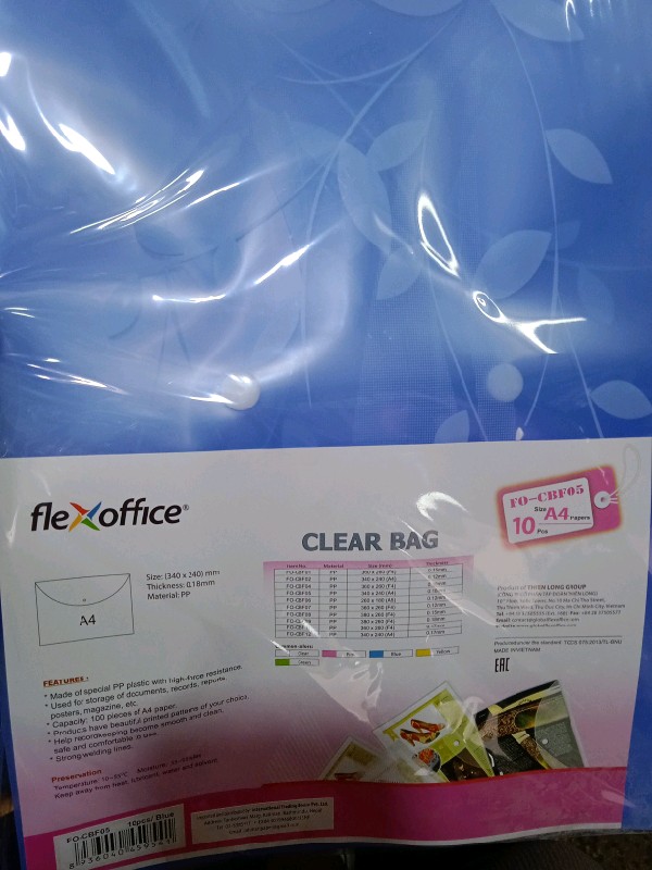 Clear Bag A4 Blue Flexoffice (FO-CBF05)